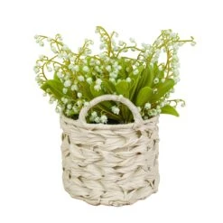 National Tree Company 11" Green Lily-of-the-Valley Flowers In White Basket
