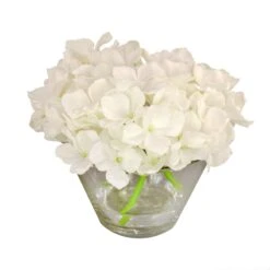 National Tree Company 8" White Hydrangea Bouquet In Glass Vase