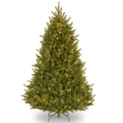 National Tree Company Pre-Lit Artificial Medium Christmas Tree, Green, Natural Fraser Fir, White Lights, Includes Stand, 6.5 Feet