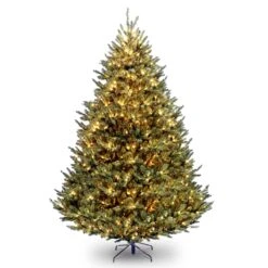 National Tree Company Pre-Lit Artificial Medium Christmas Tree, Green, Natural Fraser Fir, White Lights, Includes Stand, 9 Feet