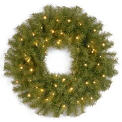National Tree Company Pre-Lit Artificial Christmas Wreath, Green, Norwood Fir, Dual Color LED Lights, Christmas Collection, 24 Inches