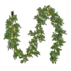 National Tree Company Pre Lit Artificial Garland, Cedar, Green, Decorated With Warm White LED Lights, Plug In, Christmas Collection, 9 Feet