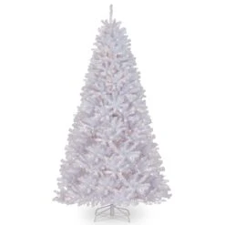 Pre-Lit Artificial Full Christmas Tree, White, North Valley Spruce, White Lights, Includes Stand, 9 Feet
