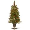 National Tree Company Pre-Lit Artificial Entrance Christmas Tree, Bristle Berry Pine, Green, White Lights, Decorated With Berry Clusters, Pine Cones, Includes Metal Base, 4 Feet