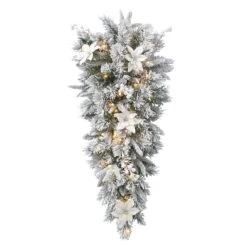 National Tree Company Pre-Lit Artificial Christmas Teardrop, Green, Colonial Fir, White Lights, Decorated With Pine Cones, Flowers, Frosted Branches, Christmas Collection, 32 Inches