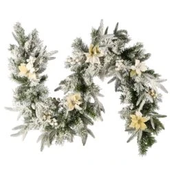 National Tree Company Artificial Christmas Garland, Green, Colonial Fir, Decorated With Flowers, Berry Clusters, Frosted Branches, Christmas Collection, 9 Feet