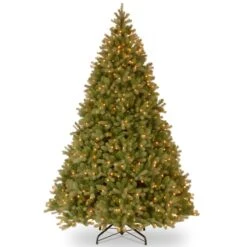 Pre-lit 'Feel Real' Artificial Giant Downswept Christmas Tree, Green, Douglas Fir, White Lights, Includes Stand, 10 Feet