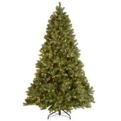 Pre-Lit 'Feel Real' Artificial Full Downswept Christmas Tree, Green, Douglas Fir, White Lights, Includes Stand, 7.5 Feet