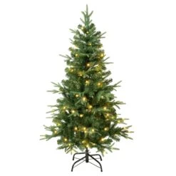 National Tree Company First Traditions Pre-Lit Duxbury Christmas Tree With Hinged Branches, Warm White LED Lights, Plug In, 4.5 Ft