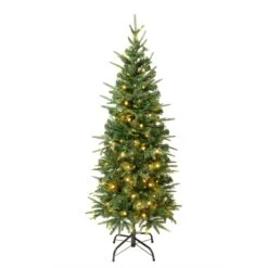 National Tree Company First Traditions Pre-Lit Duxbury Slim Christmas Tree With Hinged Branches, Warm White LED Lights, Plug In, 4.5 Ft