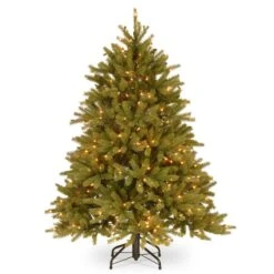 National Tree Company Pre-Lit Small Artificial Christmas Tree, Green, Jersey Fraser Fir, 'Feel Real', White Lights, Includes Stand, 4.5 Feet