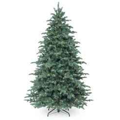National Tree Company Pre-Lit 'Feel Real' Artificial Christmas Tree, Mountain Noble Spruce, Blue, White Lights, Includes Stand, 7.5 Feet