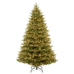 National Tree Company Pre-Lit 'Feel Real' Artificial Christmas Tree, Normandy Fir, Green, White Lights, Includes Stand, 7.5 Feet