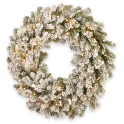 National Tree Company, Pre-Lit Artificial Christmas Wreath, Snowy Sheffield Spruce With Twinkly LED Lights, Plug In, 24 In