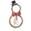 National Tree Company Jute Snowman Holiday Christmas Wall Decor, Rustic, With Red Plaid Ribbons And Beaded Cords, 18 In