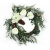 National Tree Company Artificial Mixed Greens And White Flowers Christmas Wreath, Decorated With Roses, Magnolia Flower Blooms, Pinecones, 26 In