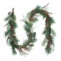 National Tree Company Artificial Garland Mixed Pine, Green, Decorated With Leafy Greens, Pine Cones, Berry Clusters, Christmas Collection, 9 Feet