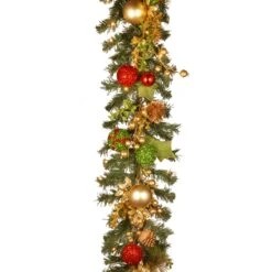 National Tree Company Pre-Lit Artificial Christmas Garland, Green, Evergreen, White Lights, Decorated With Ball Ornaments, Leaves, Pine Cones, Berry Clusters, Plug In, Christmas Collection, 6 Feet
