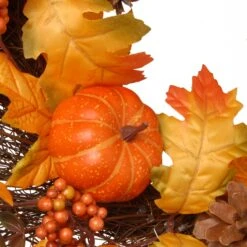 Artificial Autumn Wreath, Decorated With Gourds, Pumpkins, Berry Clusters, Acorns, Maple Leaves, Autumn Collection, 24 In -National Tree Company RAHV 8857732W24 4