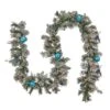 National Tree Company Pre Lit Artificial Garland,Tinkham Pine, Green, Frosted, Decorated With Blue Ball Ornaments, Warm White LED Lights, Battery Powered, Christmas Collection, 9 Feet