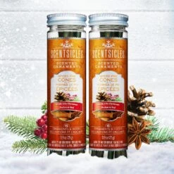 Scented Ornaments, 2-Pack- 6ct Bottle, Spiced Pine Cones, Fragrance-Infused Paper Sticks
