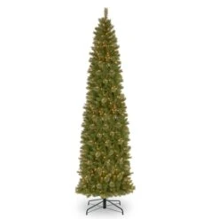 National Tree Company Pre-Lit Artificial Slim Christmas Tree, Tacoma Pine, Green, White Lights, Includes Stand, 12 Feet