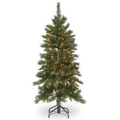 National Tree Company Pre-Lit Artificial Slim Christmas Tree, Green, Tiffany Fir, White Lights, Includes Stand, 4.5 Feet