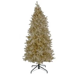 National Tree Company Pre-Lit Artificial Platinum Metallic Christmas Tree, With Warm White Rice LED Lights, Plug In, 7.5 Ft