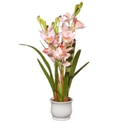 National Tree Company Artificial Potted Flowers, Light Pink Orchids, Includes White Base, Spring Collection, 31 Inches
