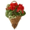 National Tree Company Artificial Wall Cone Basket, Wicker Base, Decorated With Red Geranium Flowers, Ivy, Spring Collection, 11 Inches