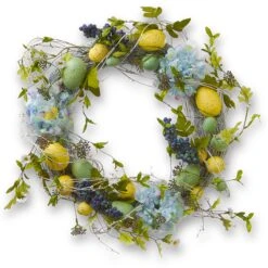National Tree Company Artificial Spring Wreath, Decorated With Pastel Eggs, Berry Clusters, Hydrangea Blooms, Easter Collection, 18 Inches