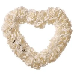 17" White Rose Heart Wreath