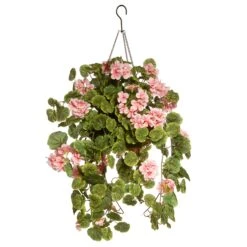 National Tree Company Artificial Hanging Basket, Foam Basket Base, Decorated With Vines, Leaves, Pink Flower Blooms, Includes Hanging Hook, Spring Collection, 11 Inches