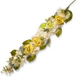 National Tree Company Artificial Floral Wall DAccor, Vine Stem Base, Decorated With Yellow Roses, White Hydrangeas, Berry Clusters, Spring Collection, 48 Inches