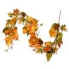 Artificial Autumn Garland, Green And Orange, Made With Sunflowers, Pinecones, Berry Clusters, Maple Leaves, Autumn Collection, 6 Ft