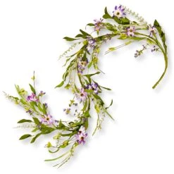 National Tree Company Artificial Floral Garland, Vine Stem Base, Decorated With Fern Fronds, Purple Flower Blooms, Leafy Greens, Spring Collection, 5 Feet