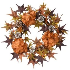 National Tree Company Artificial Autumn Wreath, Decorated With Hydrangeas, Maple Leaves, Pinecones, Berry Clusters, Autumn Collection, 24 In
