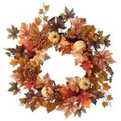National Tree Company Artificial Autumn Wreath, Decorated With Pumpkins, Gourds, Berry Clusters, Maple Leaves, Autumn Collection, 32 In