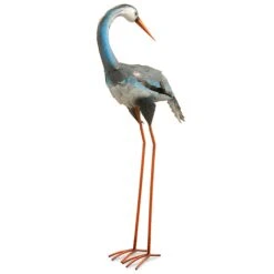 National Tree Company Metal Lawn Decoration, Resting Blue, Gray And White Crane, Ornate Metal Design, Spring Collection, 39 Inches