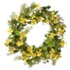 National Tree Company Artificial Hanging Wreath, Woven Vine Stem Base, Decorated With Yellow Cosmos Flower Blooms, Flowing Green Stems, Spring Collection, 22 Inches