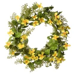 National Tree Company Artificial Hanging Wreath, Woven Vine Stem Base, Decorated With Yellow Cosmos Flower Blooms, Flowing Green Stems, Spring Collection, 22 Inches