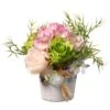 National Tree Company Artificial Potted Flowers, Assorted Flower Blooms, Decorated With Leafy Greens, Includes White Wicker Basket Base, Spring Collection, 7 Inches