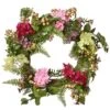 National Tree Company Artificial Hanging Wreath, Woven Branch Base, Red, Pink And Yellow Hydrangea Blooms, Berry Clusters, Wild Flowers, Fern Fronds, Spring Colelction, 22 Inches