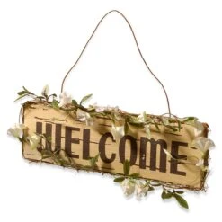 National Tree Company Hanging Welcome Sign, Lightweight Wooden Construction, Decorated With Leafy Vine Trim, Includes Hanging Loop, Spring Collection, 21 Inches