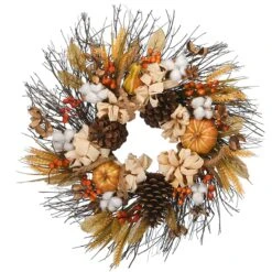 National Tree Company Artificial Autumn Wreath, Decorated With Pinenuts, Gourds, Berry Clusters, Pinecones, Assorted Leaves, Autumn Collection, 22 In