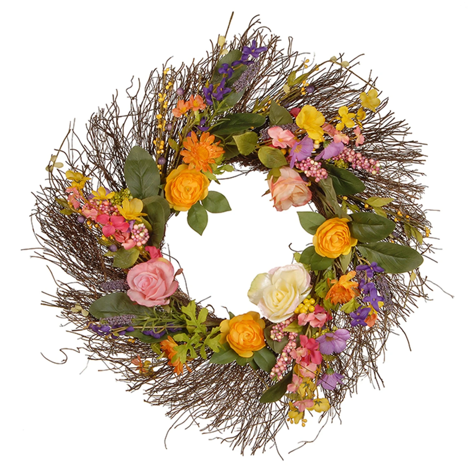 National Tree Company Artificial Hanging Wreath, Woven Branch Base, Decorated With Flower Blooms, Berry Clusters, Leaves, Spring Collection, 24 Inches 1 National Tree Company Artificial Hanging Wreath, Woven Branch Base, Decorated With Flower Blooms, Berry Clusters, Leaves, Spring Collection, 24 Inches