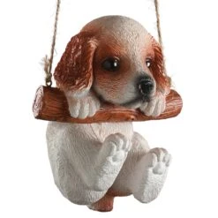 National Tree Company Hanging Wall Decoration, King Charles Cavalier Puppy On Wooden Branch, Includes Hanging Loop, Spring Collection, 5 Inches