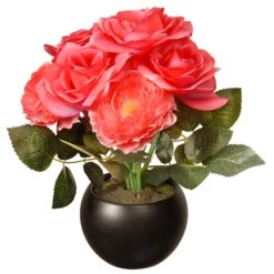 National Tree Company Artificial Potted Flowers, Pink Roses, Includes Black Base, Spring Collection, 9 Inches