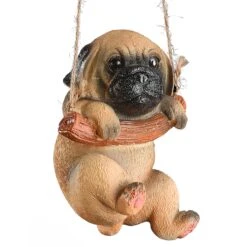 National Tree Company Hanging Wall Decoration, Pug Puppy On Wooden Branch, Includes Hanging Loop, Spring Collection, 5 Inches
