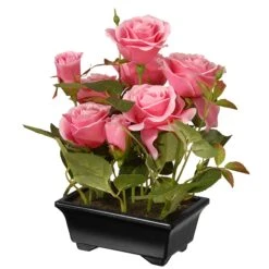 National Tree Company Artificial Potted Flowers, Pink Roses, Includes Black Base, Spring Collection, 10 Inches